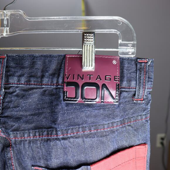 Vintage Don Dark Wash Jeans Red Panel Back Pockets Size 34 - Picture 3 of 4